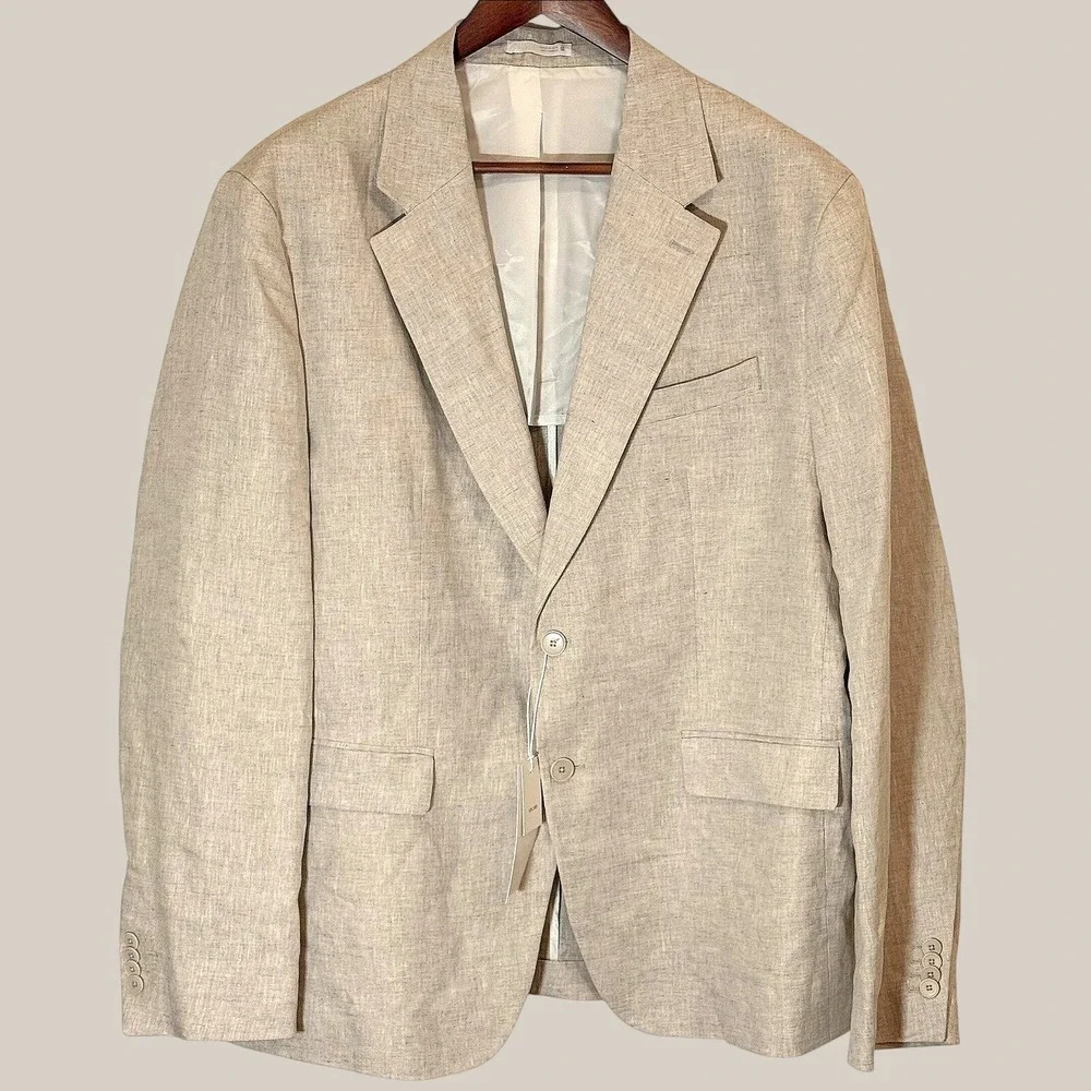 Zara 100% Linen Blazer Sport Coat Oatmeal Beige NWT Mens 46R EU56